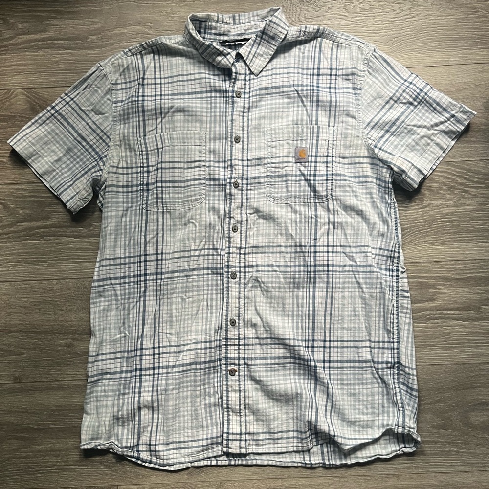 Carhartt Men’s Short Sleeve Blue Plaid Button Down Shirt Size XL Tall Casual